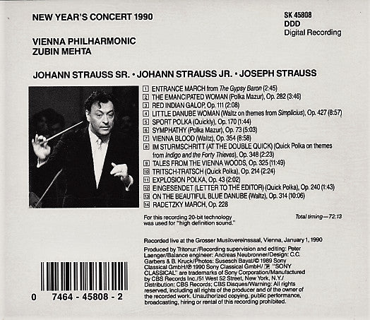 Zubin Mehta, Wiener Philharmoniker : New Year's Concert 1990 (Album)