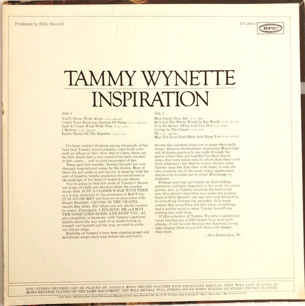 Tammy Wynette : Inspiration (LP,Album,Stereo)