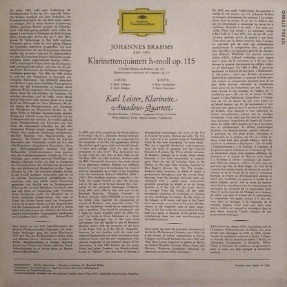 Johannes Brahms / Amadeus-Quartett ‧ Karl Leister : Klarinettenquintett H-Moll In B-minor • En Si Mineur (LP,Stereo)