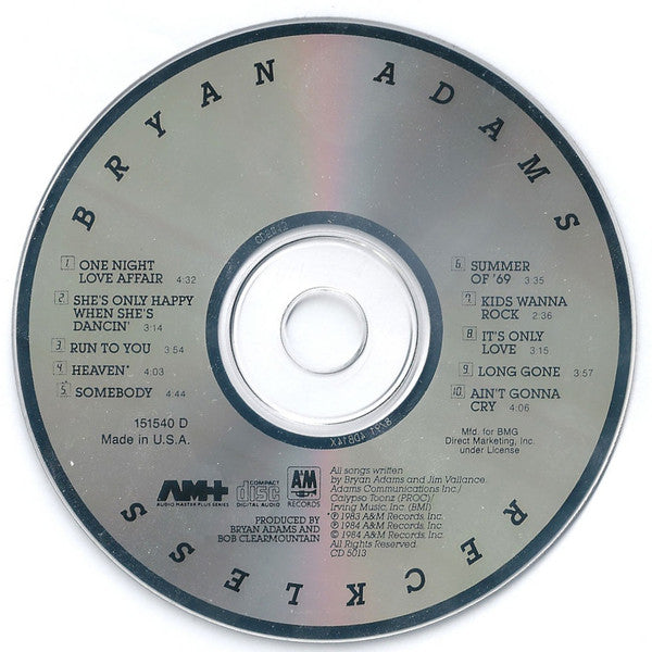 Bryan Adams : Reckless (Album,Club Edition,Reissue)