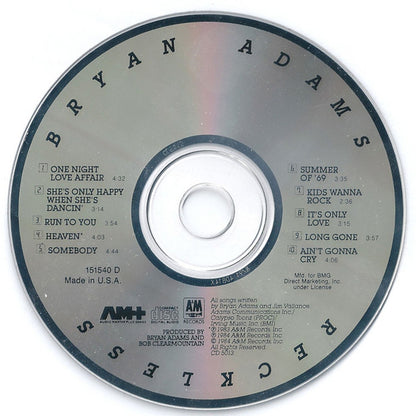 Bryan Adams : Reckless (Album,Club Edition,Reissue)