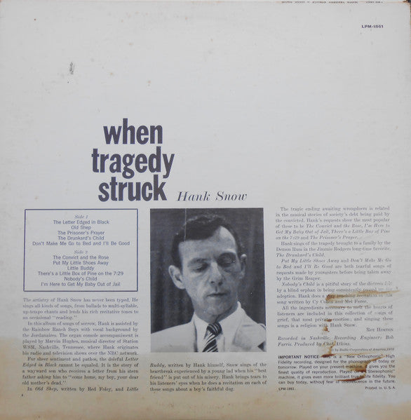 Hank Snow : When Tragedy Struck (LP,Album,Repress,Mono)