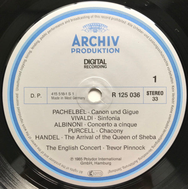 Johann Pachelbel · Georg Friedrich Händel · Joseph Haydn · Henry Purcell · Antonio Vivaldi · Tomaso Albinoni · Charles Avison / English Concert · Trevor Pinnock : Pachelbel: Canon · Handel: The Arrival Of The Queen Of Sheba Etc. (LP,Album)