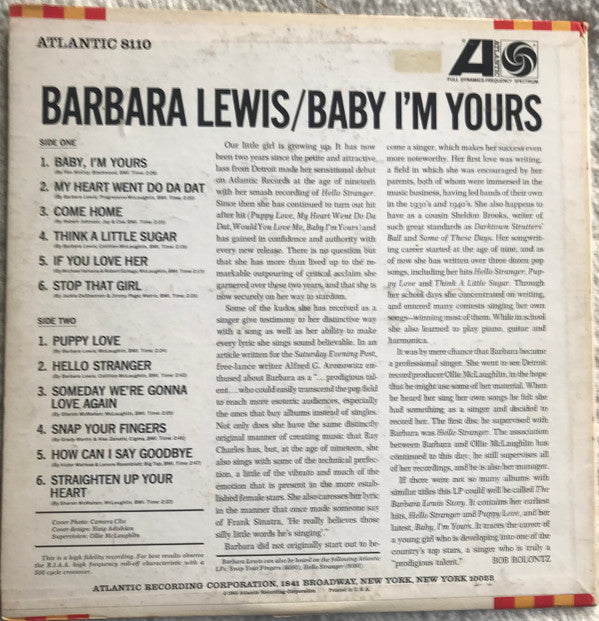 Barbara Lewis : Baby, I'm Yours (LP,Album,Mono)