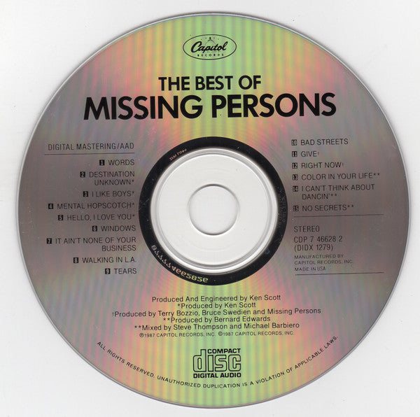 Missing Persons : The Best Of Missing Persons (Compilation,Reissue,Remastered,Stereo)