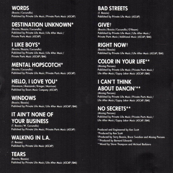 Missing Persons : The Best Of Missing Persons (Compilation,Reissue,Remastered,Stereo)