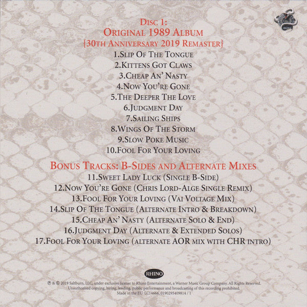 Whitesnake : Slip Of The Tongue (30th Anniversary Remaster MMXIX) (Deluxe Edition)
