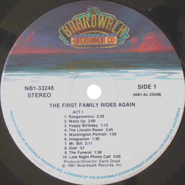 Earle Doud Presents Rich Little With Melanie Chartoff ~ Michael Richards (3) ~ Shelley Hack ~ Jenilee Harrison ~ Bonzo (9) And Vaughn Meader : The First Family Rides Again (LP,Album)