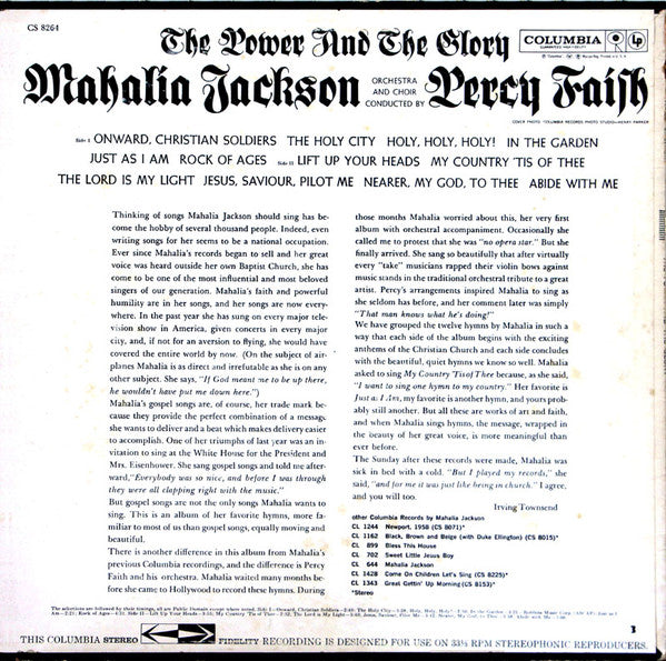 Mahalia Jackson With Orchestra And Choir Conducted By Percy Faith : The Power And The Glory (LP,Album,Stereo)