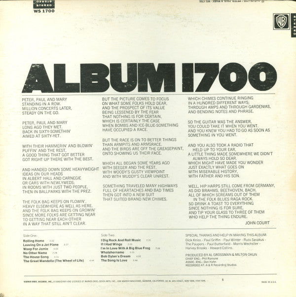 Peter, Paul & Mary : Album 1700 (LP,Album,Repress)