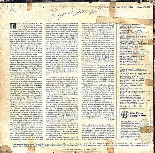 Various : Smoky Mountain Ballads (LP,Compilation,Mono)