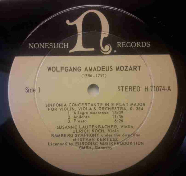 Wolfgang Amadeus Mozart, Bamberger Symphoniker : Concerto For Clarinet And Orchestra In A, K.622 / Sinfonia Concertante In E Flat For Violin, Viola And Orchestra, K.364 (LP,Repress,Stereo)