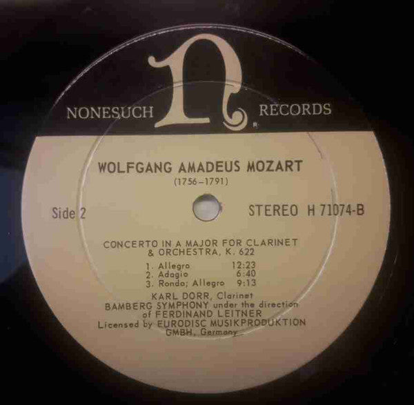 Wolfgang Amadeus Mozart, Bamberger Symphoniker : Concerto For Clarinet And Orchestra In A, K.622 / Sinfonia Concertante In E Flat For Violin, Viola And Orchestra, K.364 (LP,Repress,Stereo)
