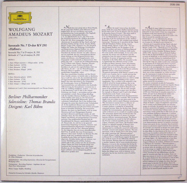 Wolfgang Amadeus Mozart, Berliner Philharmoniker • Karl Böhm, Thomas Brandis : "Haffner" - Serenade (LP,Album,Stereo)