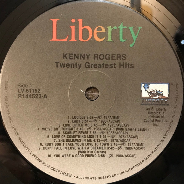 Kenny Rogers : Twenty Greatest Hits (LP,Compilation,Club Edition)