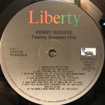 Kenny Rogers : Twenty Greatest Hits (LP,Compilation,Club Edition)