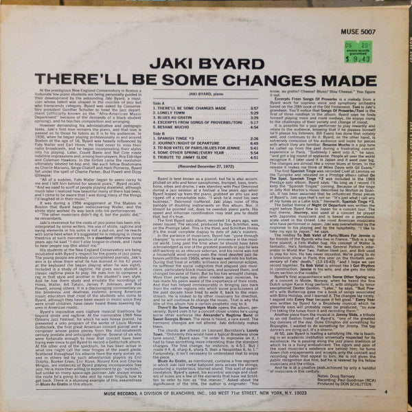 Jaki Byard : There'll Be Some Changes Made (LP,Promo)
