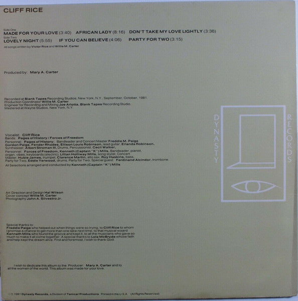 Cliff Rice : Made For Your Love (LP,Album)