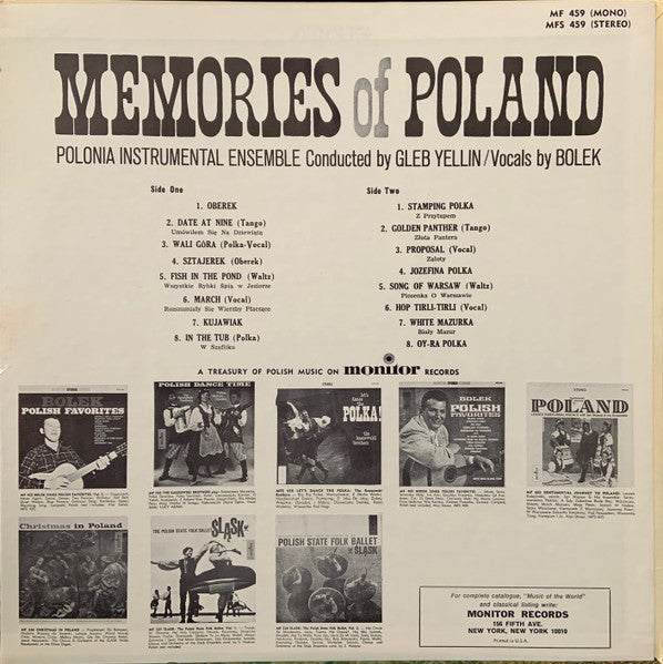 Polonia Instrumental Ensemble Conducted By Gleb Yellin / Vocals By Bolek : Memories Of Poland (LP,Album,Mono)