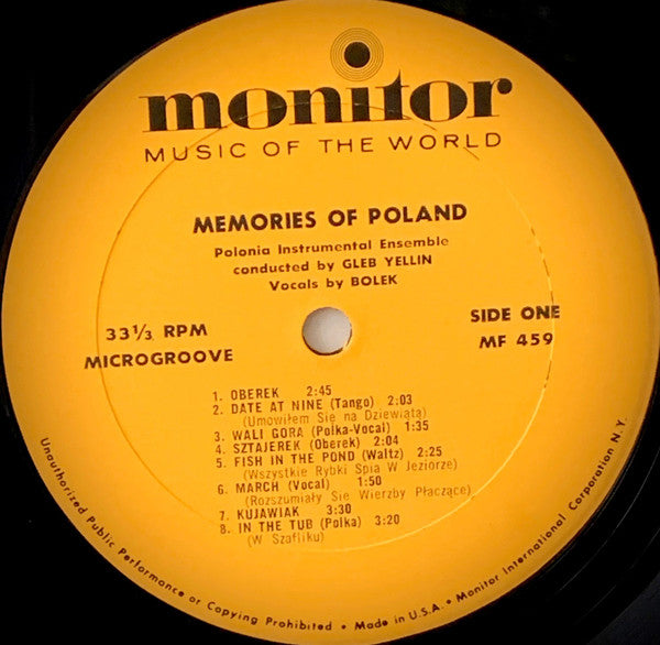 Polonia Instrumental Ensemble Conducted By Gleb Yellin / Vocals By Bolek : Memories Of Poland (LP,Album,Mono)
