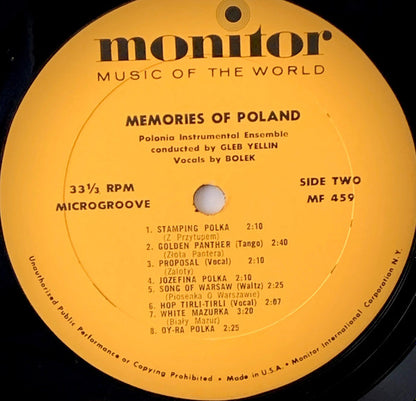 Polonia Instrumental Ensemble Conducted By Gleb Yellin / Vocals By Bolek : Memories Of Poland (LP,Album,Mono)
