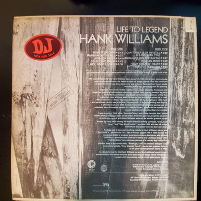 Hank Williams : Life To Legend (LP,Compilation,Promo,Stereo)
