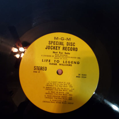 Hank Williams : Life To Legend (LP,Compilation,Promo,Stereo)