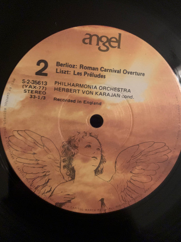 Franz Liszt, Ottorino Respighi, Hector Berlioz, Philharmonia Orchestra, Herbert von Karajan : Les Preludes - The Pines Of Rome - Roman Carnival Overture (LP,Reissue,Stereo)