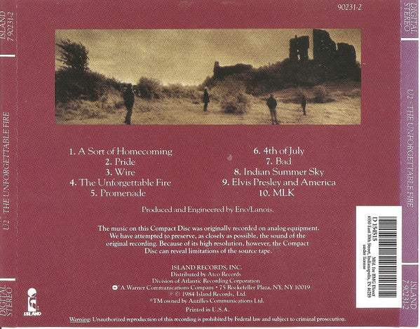 U2 : The Unforgettable Fire (Album,Club Edition,Reissue,Repress)