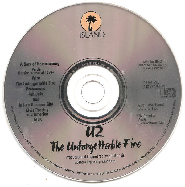 U2 : The Unforgettable Fire (Album,Club Edition,Reissue,Repress)
