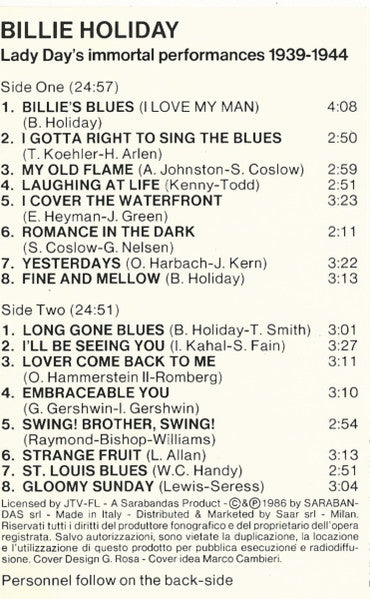 Billie Holiday : Lady Day's Immortal Performances (Compilation,Stereo)