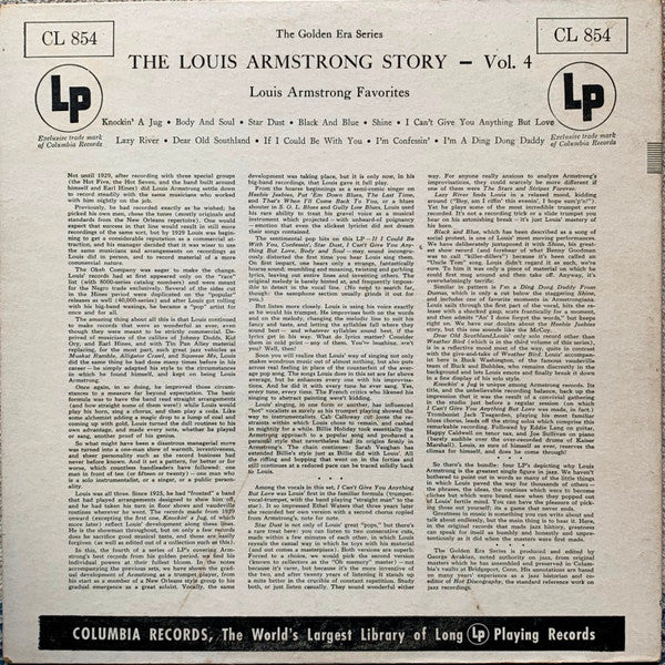 Louis Armstrong : Louis Armstrong Favorites Volume 4 (The Louis Armstrong Story) (LP,Compilation,Reissue,Mono)