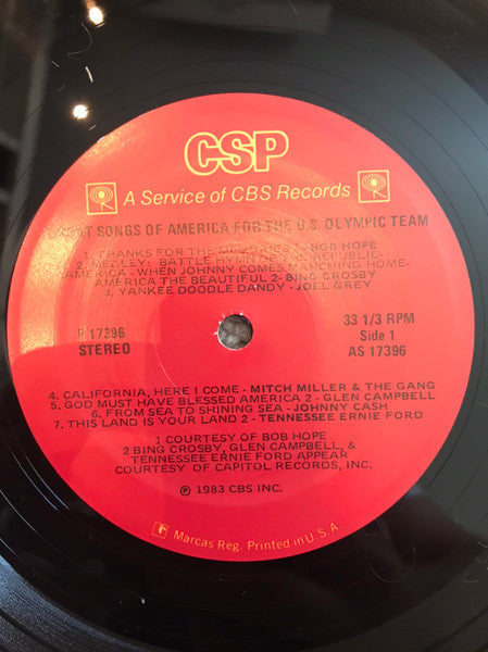 Various : Greatest Songs of America for the U.S. Olympic Team (LP,Compilation,Promo,Stereo)