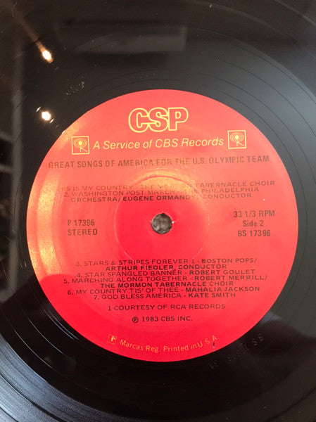Various : Greatest Songs of America for the U.S. Olympic Team (LP,Compilation,Promo,Stereo)