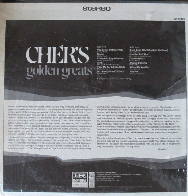 Cher : Cher's Golden Greats (LP,Compilation,Stereo)