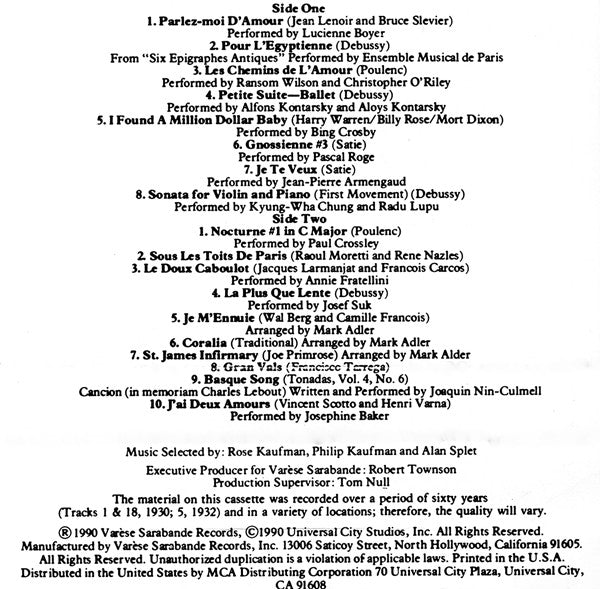 Various : Henry & June (Original Motion Picture Soundtrack) ()