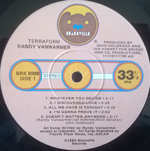 Randy Vanwarmer : Terraform (LP,Album,Stereo)