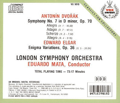 Antonín Dvořák, Sir Edward Elgar, London Symphony Orchestra, Eduardo Mata : Symphony No. 7 / Enigma Variations ()