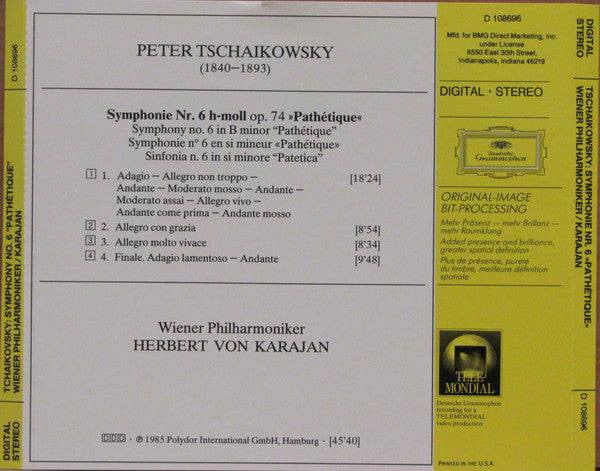 Pyotr Ilyich Tchaikovsky, Wiener Philharmoniker • Herbert von Karajan : Symphonie No. 6 »Pathetique« (Album,Club Edition,Reissue)