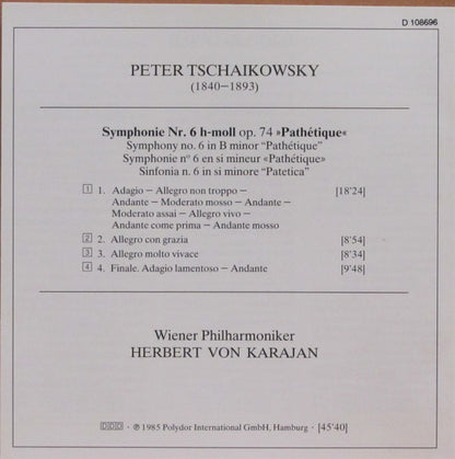 Pyotr Ilyich Tchaikovsky, Wiener Philharmoniker • Herbert von Karajan : Symphonie No. 6 »Pathetique« (Album,Club Edition,Reissue)
