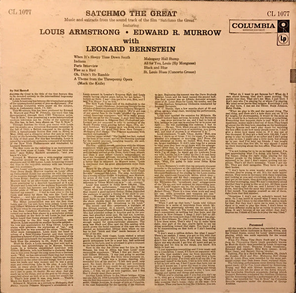 Louis Armstrong and Edward R. Murrow With Leonard Bernstein : Satchmo The Great (LP,Mono)