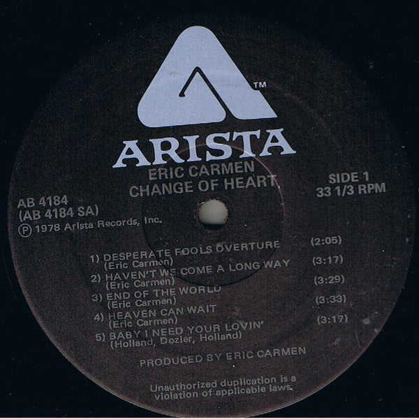 Eric Carmen : Change Of Heart (LP,Album)