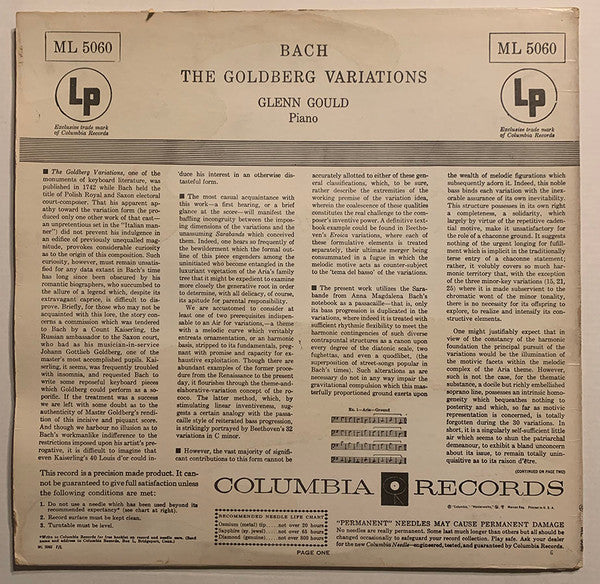 Johann Sebastian Bach : Glenn Gould : The Goldberg Variations (LP,Repress,Mono)