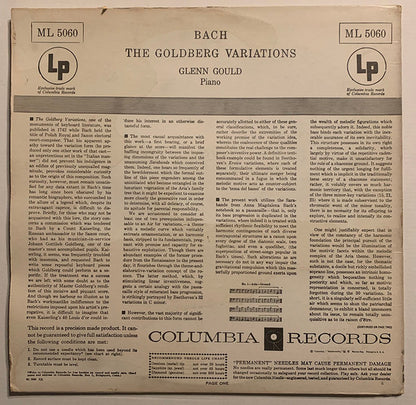 Johann Sebastian Bach : Glenn Gould : The Goldberg Variations (LP,Repress,Mono)