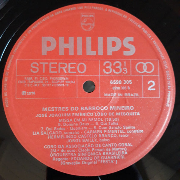 José Joaquim Emerico Lobo De Mesquita / Orquestra Sinfônica Brasileira - Regente : Edoardo de Guarnieri : Mestres Do Barroco Mineiro (Século XVIII) (LP,Reissue)
