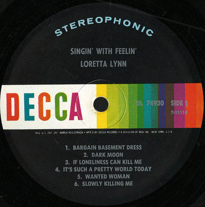 Loretta Lynn : Singin' With Feelin' (LP,Album,Stereo)