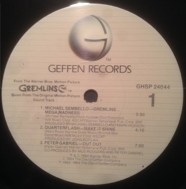 Various : Gremlins (Music From The Original Motion Picture Sound Track) (LP,Mini-Album)