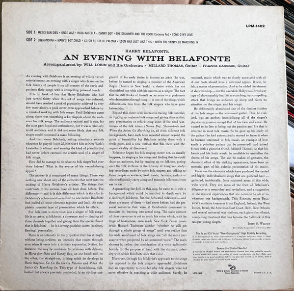 Harry Belafonte : An Evening With Belafonte (LP,Album,Mono)