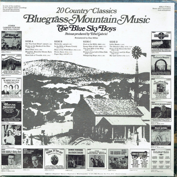 Blue Sky Boys : Bluegrass Mountain Music (LP,Compilation,Reissue,Remastered,Stereo)