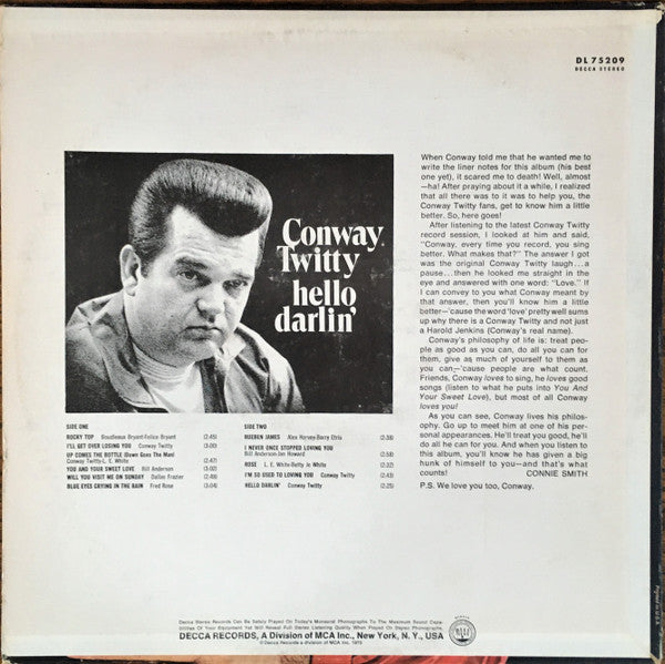 Conway Twitty : Hello Darlin' (LP,Album,Stereo)